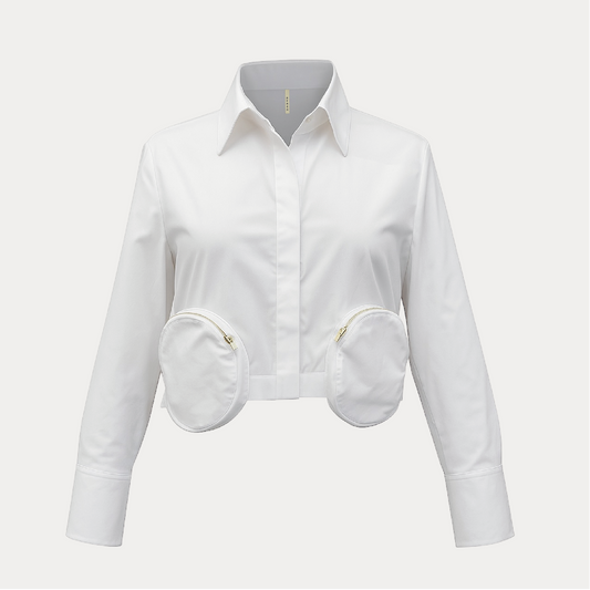 Camisa Cropped Bolsillos Circulares